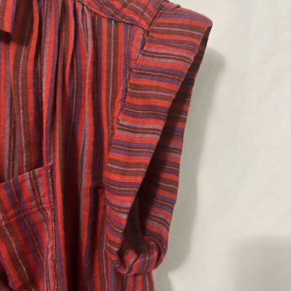 Japna Red Pinstripe Button Down Short Sleeve Blouse XS - Picture 3 of 5